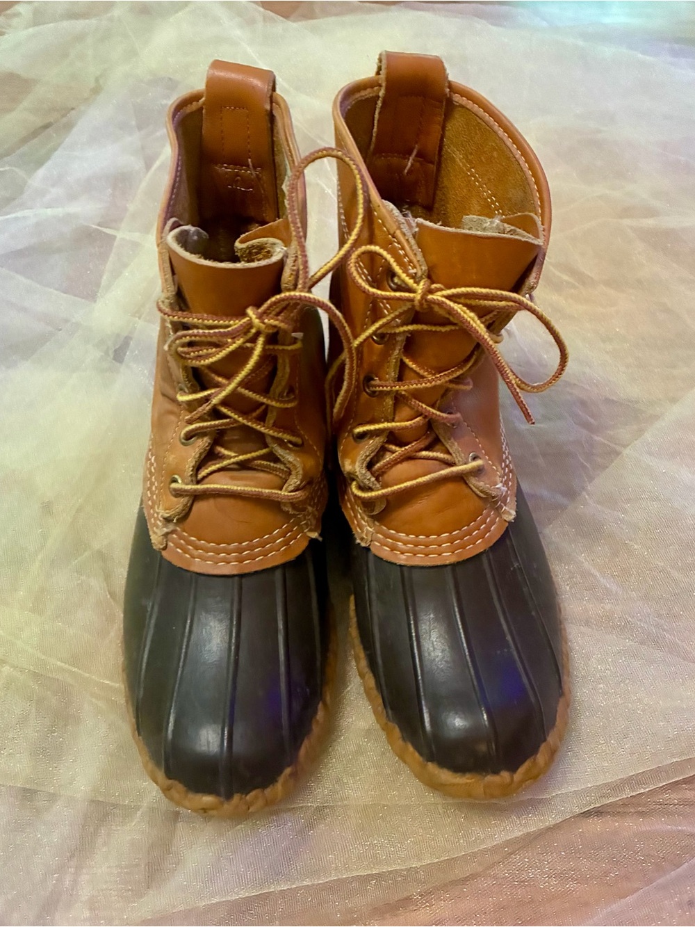 Vintage L.L. Bean Tan and Dark Brown Hunting Boots